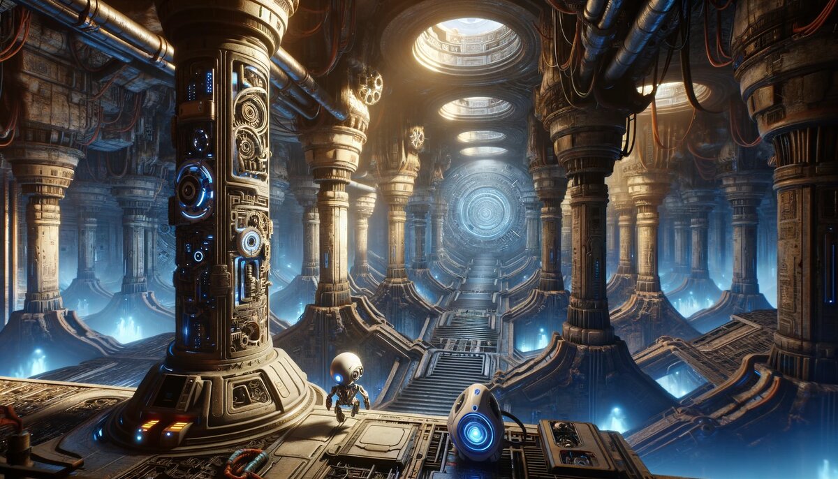 Огромный подземный лабиринт на чужой планете, по запутанным коридорам которого перемещаются Аврора и Люкс. 