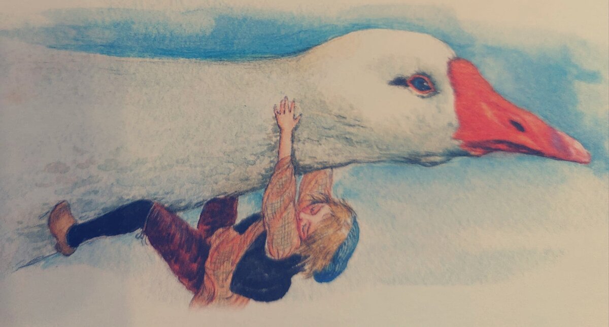 Нильс на гусе. Иллюстрация Людмилы Пипченко