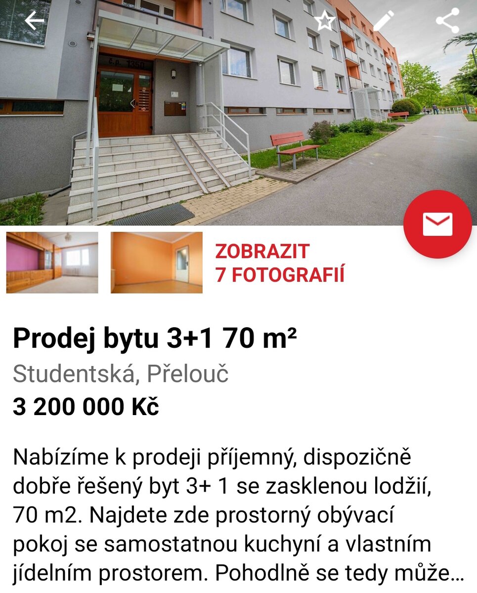 Вариант квартиры в Прелоуч (90 км от Праги)