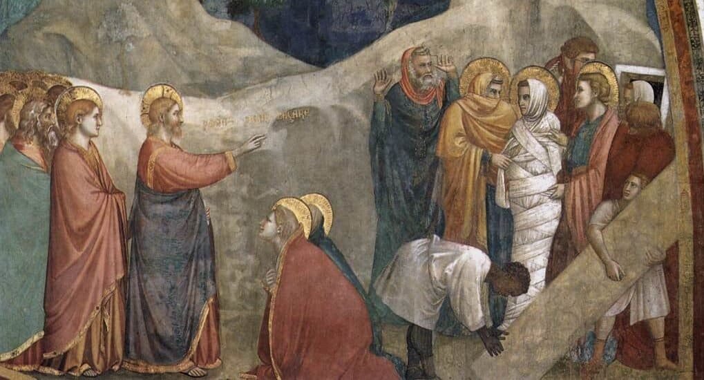 Воскрешение Лазаря, фреска нижней церкви в Базилике Сан-Франческо, Ассизи.