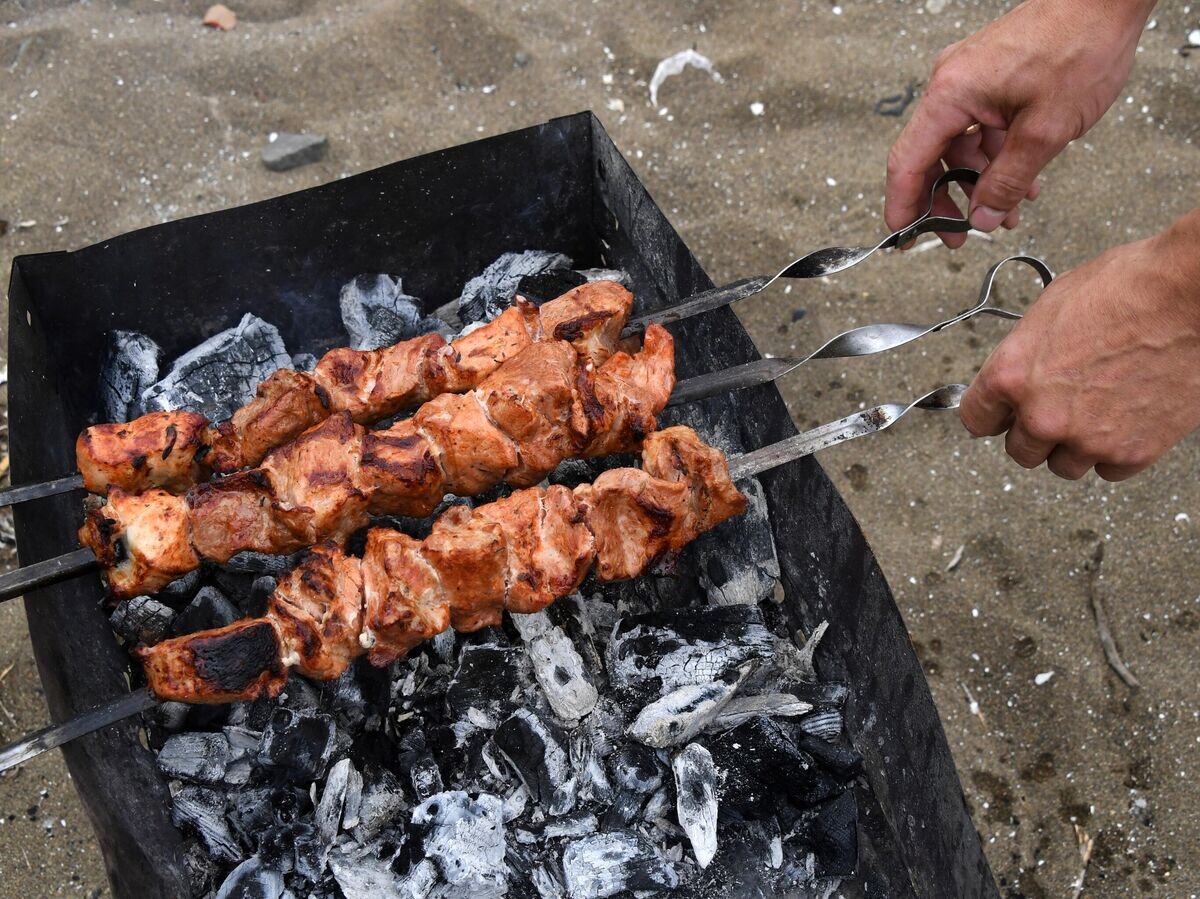    Отдыхающие жарят мясо в бухте Муравьиная Уссурийского залива в Приморском крае© РИА Новости / Виталий Аньков