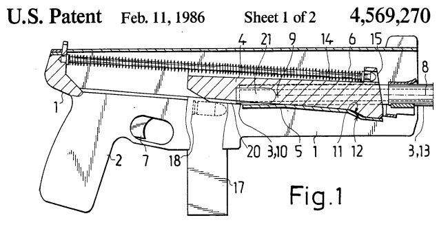 Устройство пистолета-пулемета. Рисунок из патента.