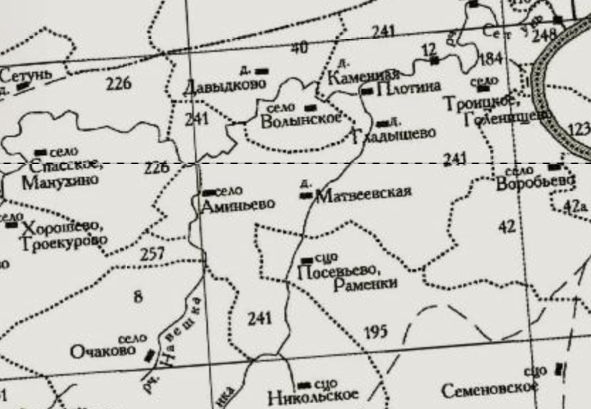 Село Волынское на восстановленной карте Московской губернии по данным на 1766 год. С сайта www.retromap.ru.