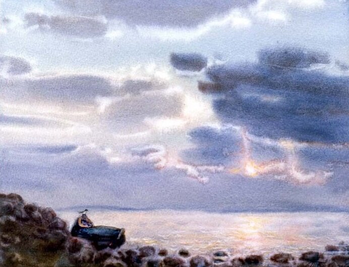 Вечерний луч. 1979г. акварель