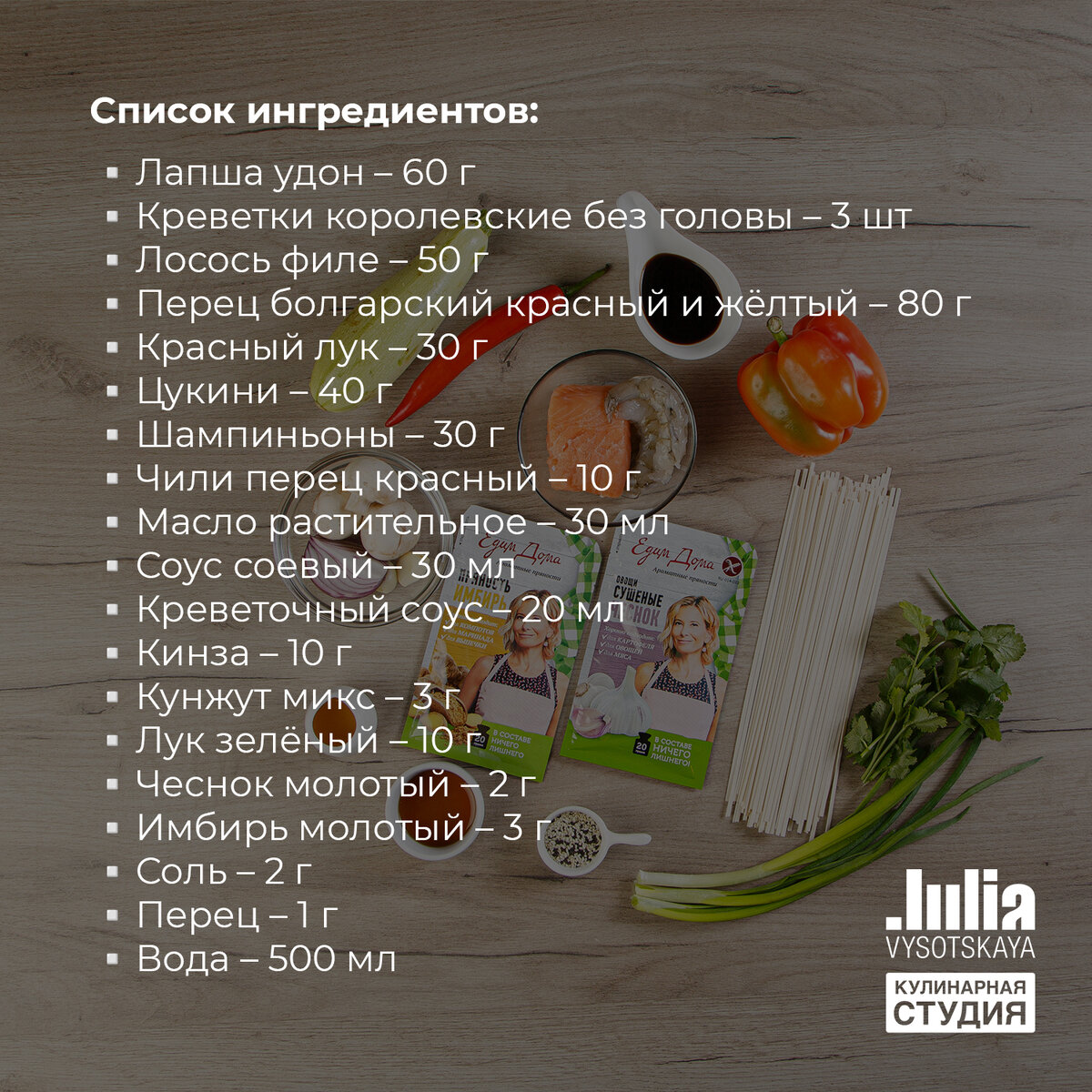 Ингредиенты для wok c морепродуктами и овощами