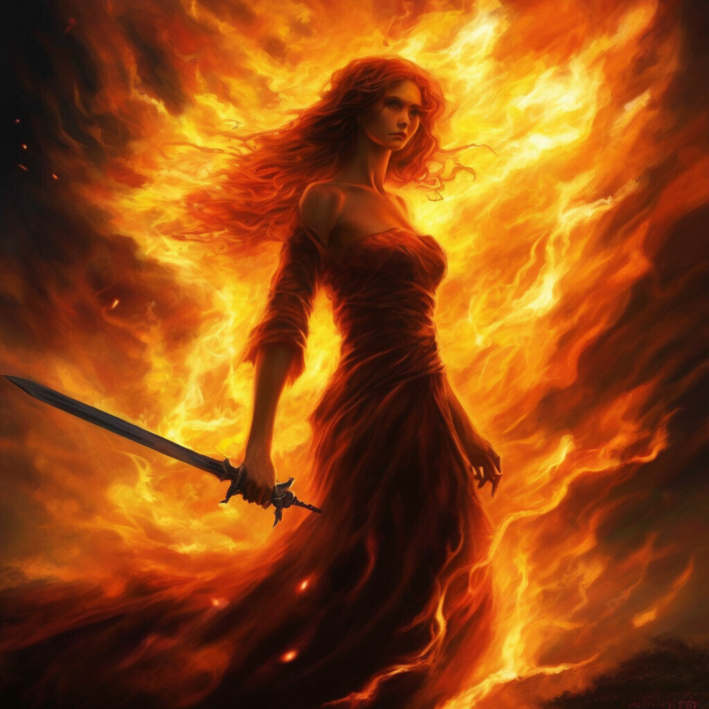 Внезапно ближайший куст загорается ярким пламенем. Постепенно в огненном смерче проступают очертания прекрасной дамы, которая протягивает вам дивно сработанный меч. v.1.3
