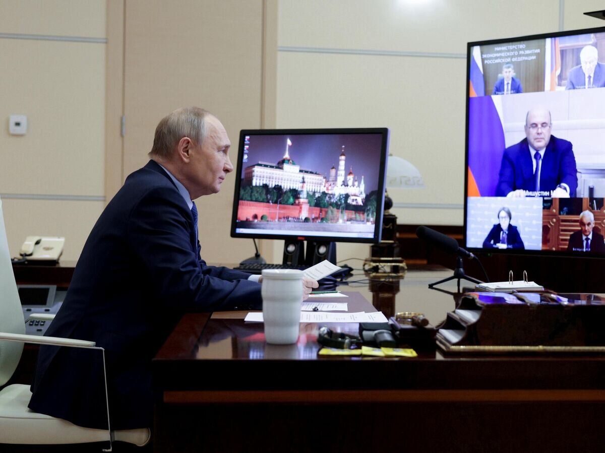    Президент Владимир Путин в режиме видеоконференции проводит совещание по экономическим вопросам© РИА Новости / POOL