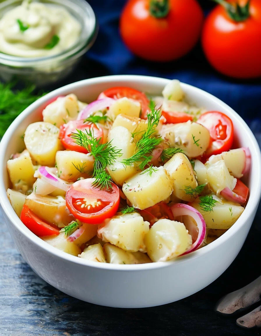 Фото ИИ. Картофельный салат с солёными огурцами