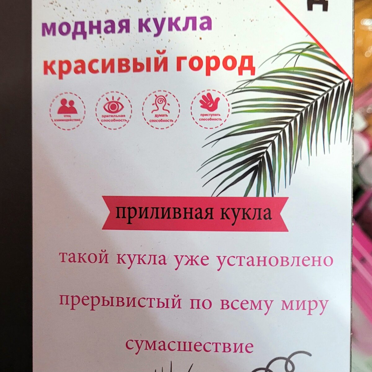 Полностью описывает происходящее. Это, кстати, обратная сторона коробки с куклой.