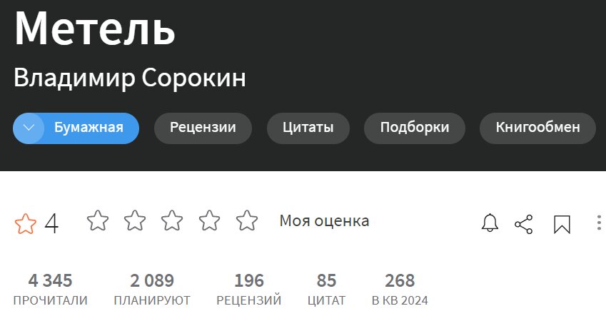 Первая книга трилогии Владимира Сорокина "Метель"/Лайвлиб. Скриншот автора