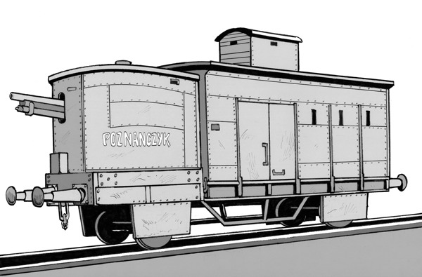Картинка из свободных источников.    Артиллерийский вагон бронепоезда Познанчик, 1920 год.