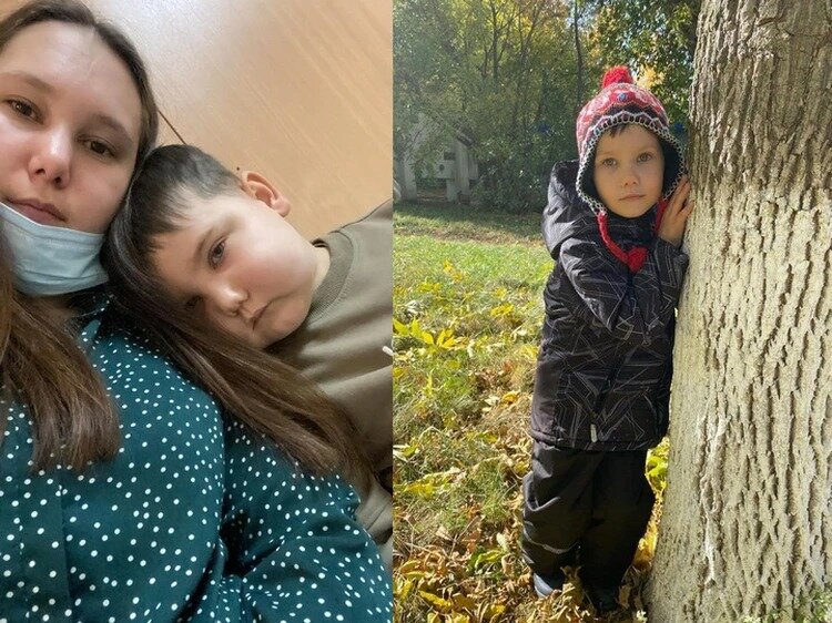 Из-за болезни маленький Платон стал сам на себя не похож: слева он с мамой в больнице, справа - на прогулке еще до болезни. Фото: архив героев публикации