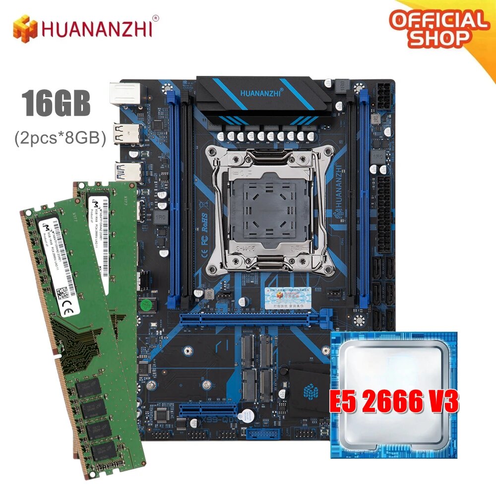 Комплект материнской платы HUANANZHI QD4 xeon x99 E5 2666 V3 16 Гб (2*8 ГБ) DDR4 RECC NVME NGFFF SATA USB 3,0 -9177₽