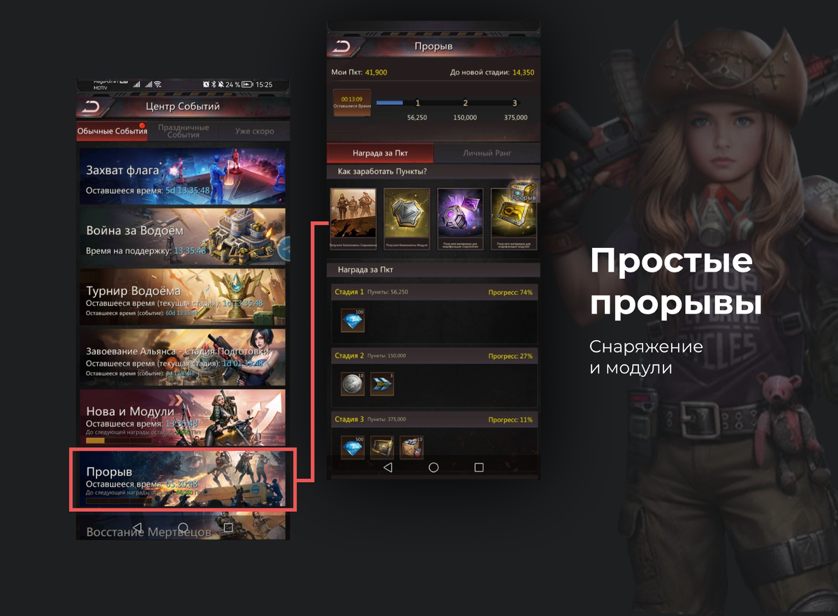 Прорыв на снарягу и модули в игре Puzzle Survival