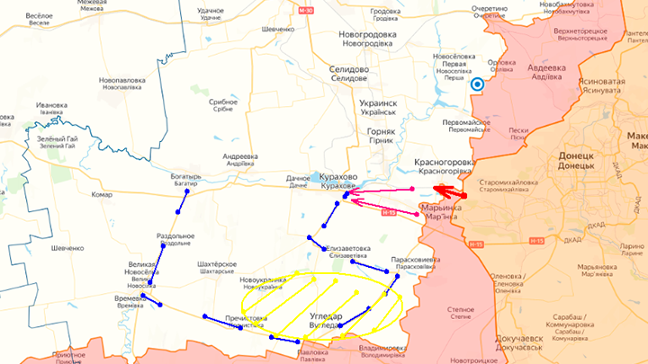    УДАРЫ, КОТОРЫЕ НАНОСЯТ НАШИ ВОЙСКА В РАЙОНЕ ОЧЕРЕТИНА. ИСТОЧНИК: LOSTARMOUR.INFO