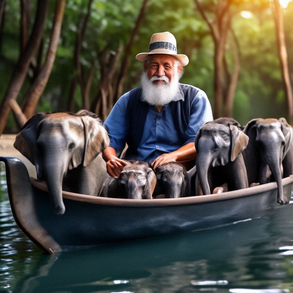Сгенерировано нейросетью. Индийский дедушка Мазай. 