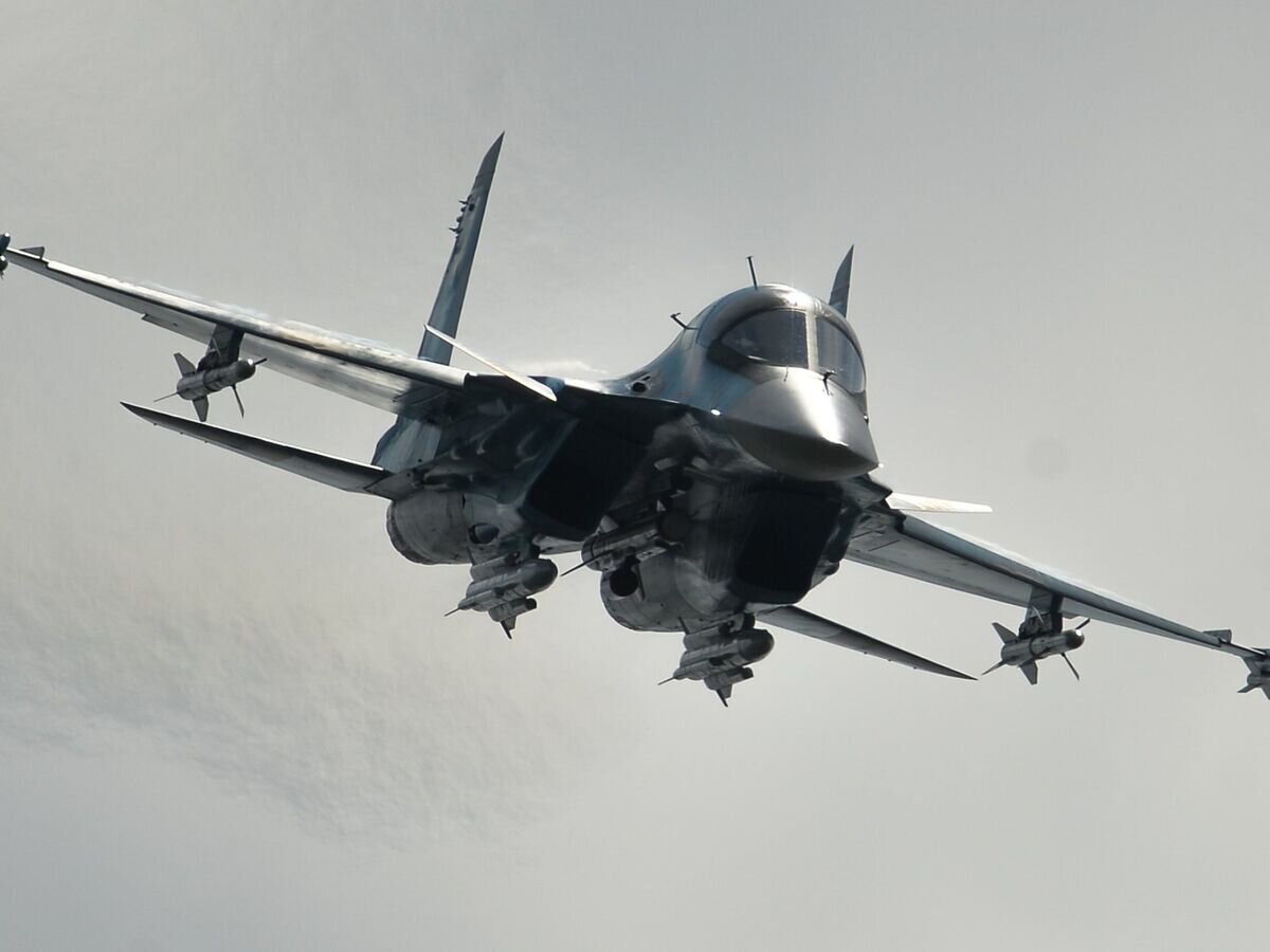    Самолет Су-34 во время выступления в последний день работы Международного авиационного-космического салона МАКС-2015 в подмосковном Жуковском© РИА Новости / Владимир Астапкович