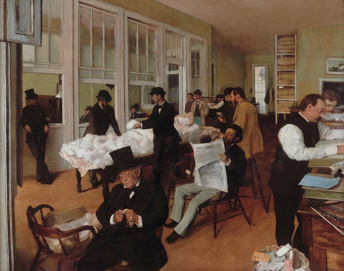 Edgar Degas's A Cotton Office in New Orleans (1873) famous painting. Original from Wikimedia Commons.