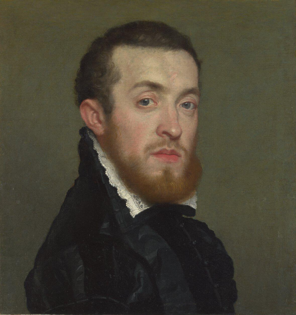 02. Джованни Баттиста Морони. Поясной портрет молодого человека (фрагмент). Около 1560 года. Холст, масло, размеры 47,2 × 39,8 см. Национальная галерея, Лондон.