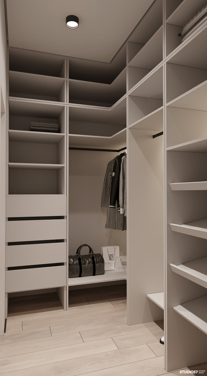 Проектируя отдельную гардеробную, важно учесть разные виды хранения