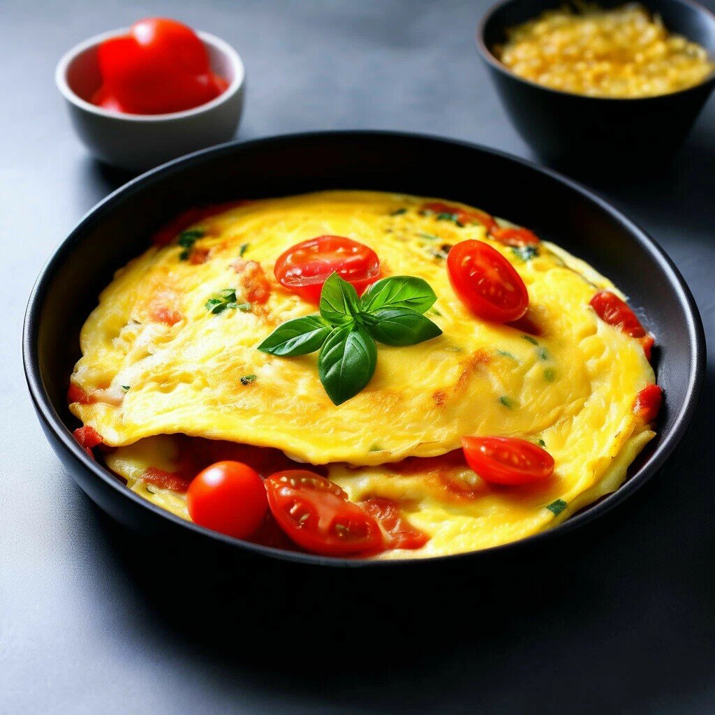 Классический омлет с помидорами и сыром