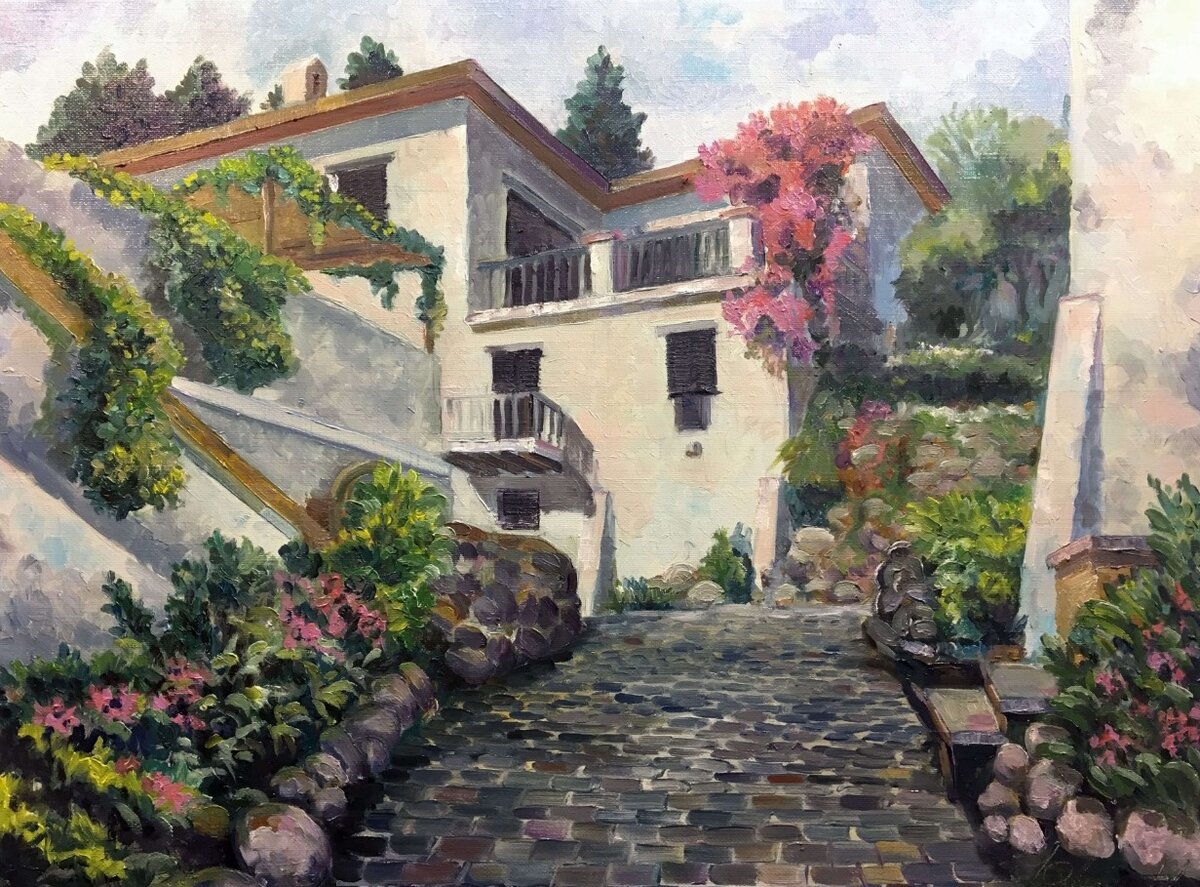 Кипр, Север. Улица цветов. 2017г. 45 х 60 см. Холст, масло, мастихин