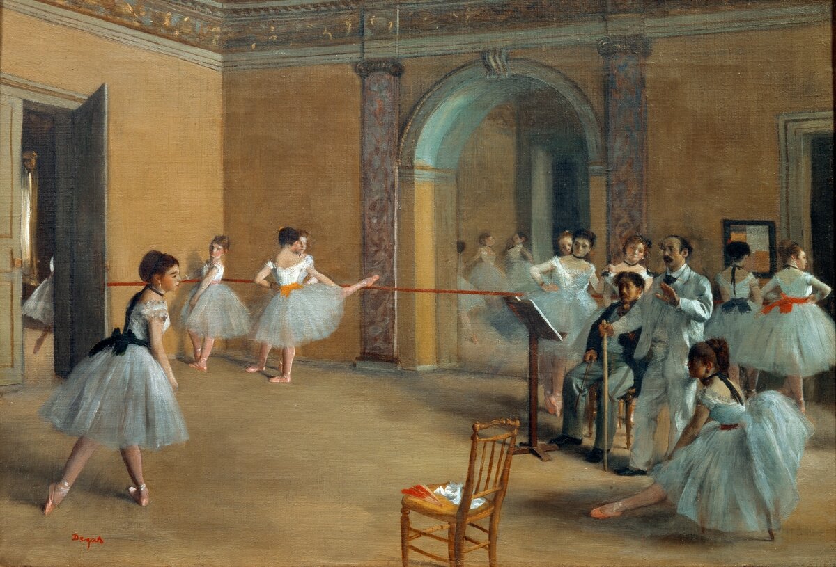Edgar Degas's The Dance Foyer at the Opera on the rue Le Peletier (1872) famous painting. Original from Wikimedia Commons.