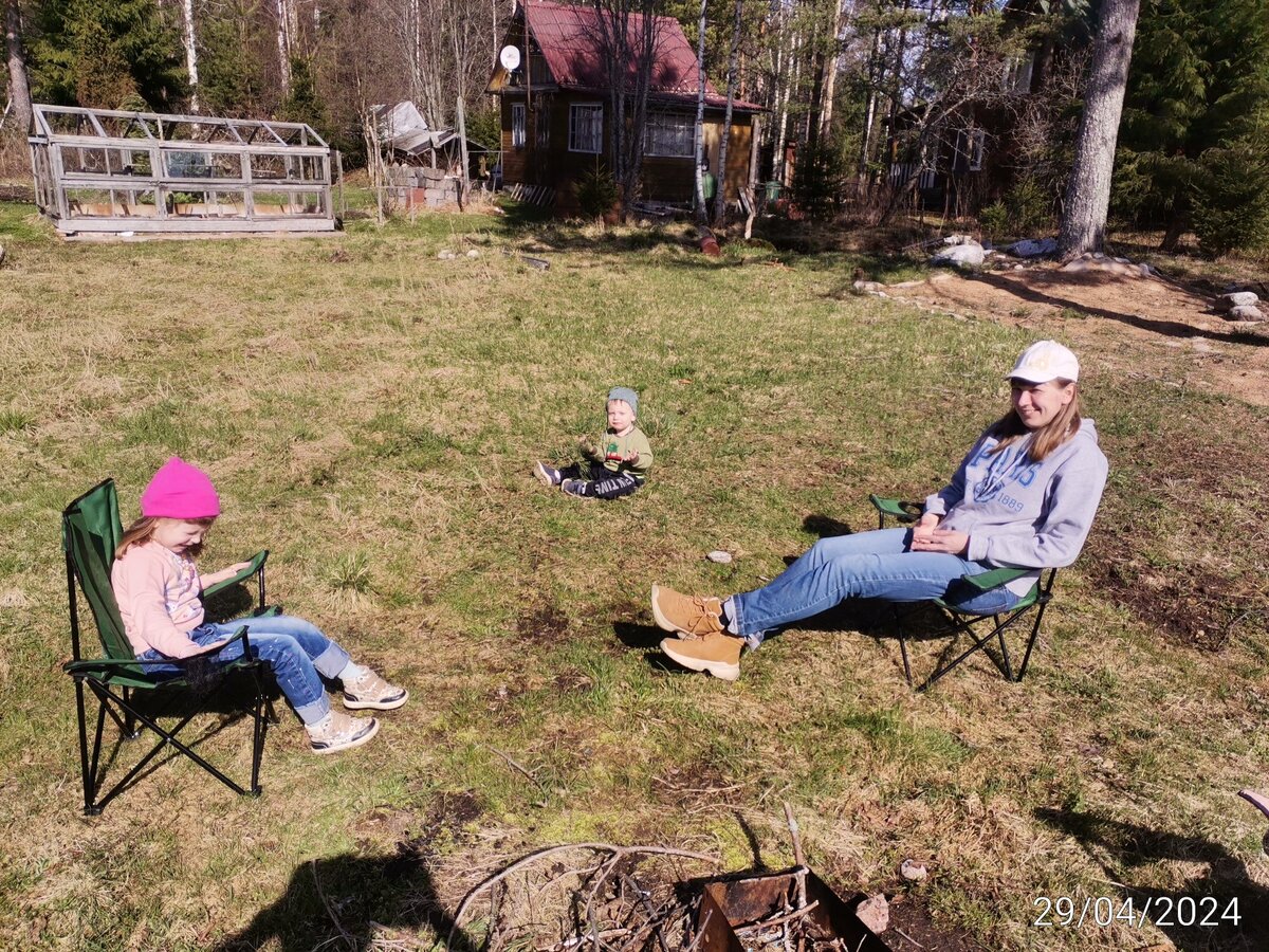 Мы приехали первыми. Ждём друзей. Вид на соседний участок, за которым начинается лес. 