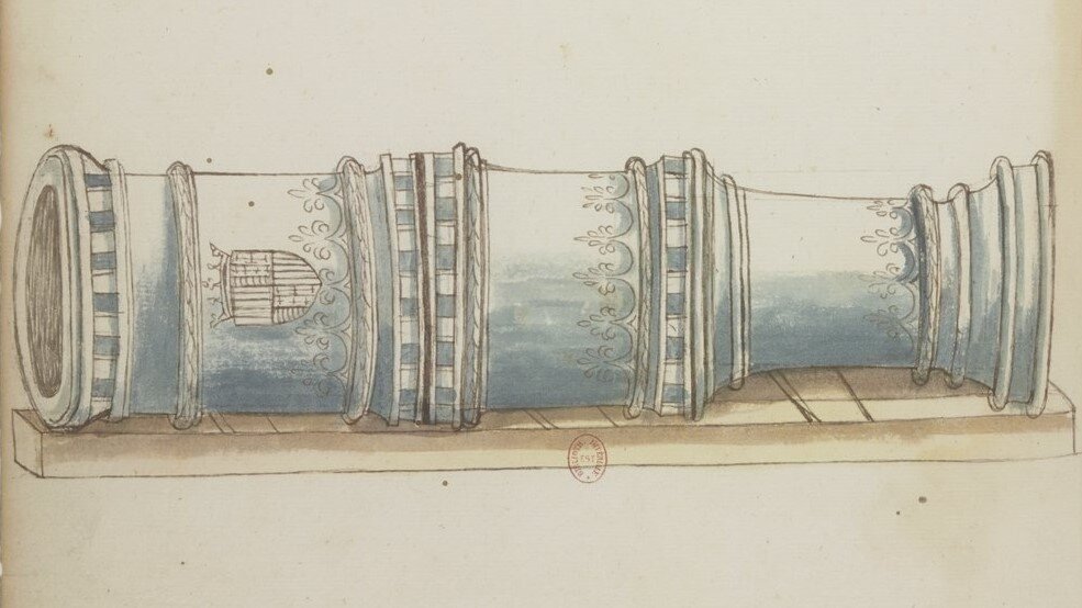 Бронзовая бомбарда из трех частей с гербом Неаполитанского королевства, "Джулиема", Джошуэ Кантельмо, 1474, репродукция — Национальна библиотека Франции 