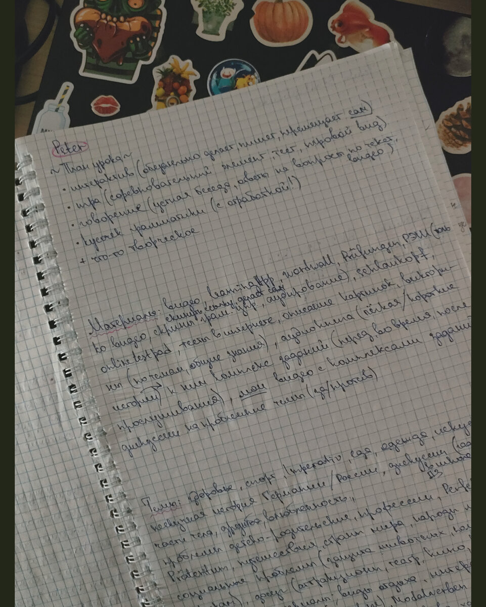 Мой план от руки для одного из учеников