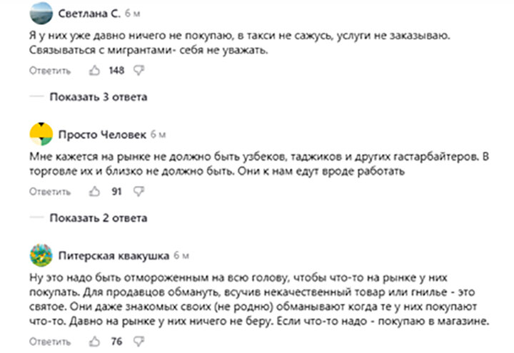  РАЗУМНЫЕ ПОКУПАТЕЛИ СТАРАЮТСЯ ОБХОДИТЬ МИГРАНТСКИЕ ТОЧКИ НА РЫНКЕ СТОРОНОЙ. СКРИНШОТ СТРАНИЦЫ ДЗЕН-КАНАЛА ЦАРЬГРАДА