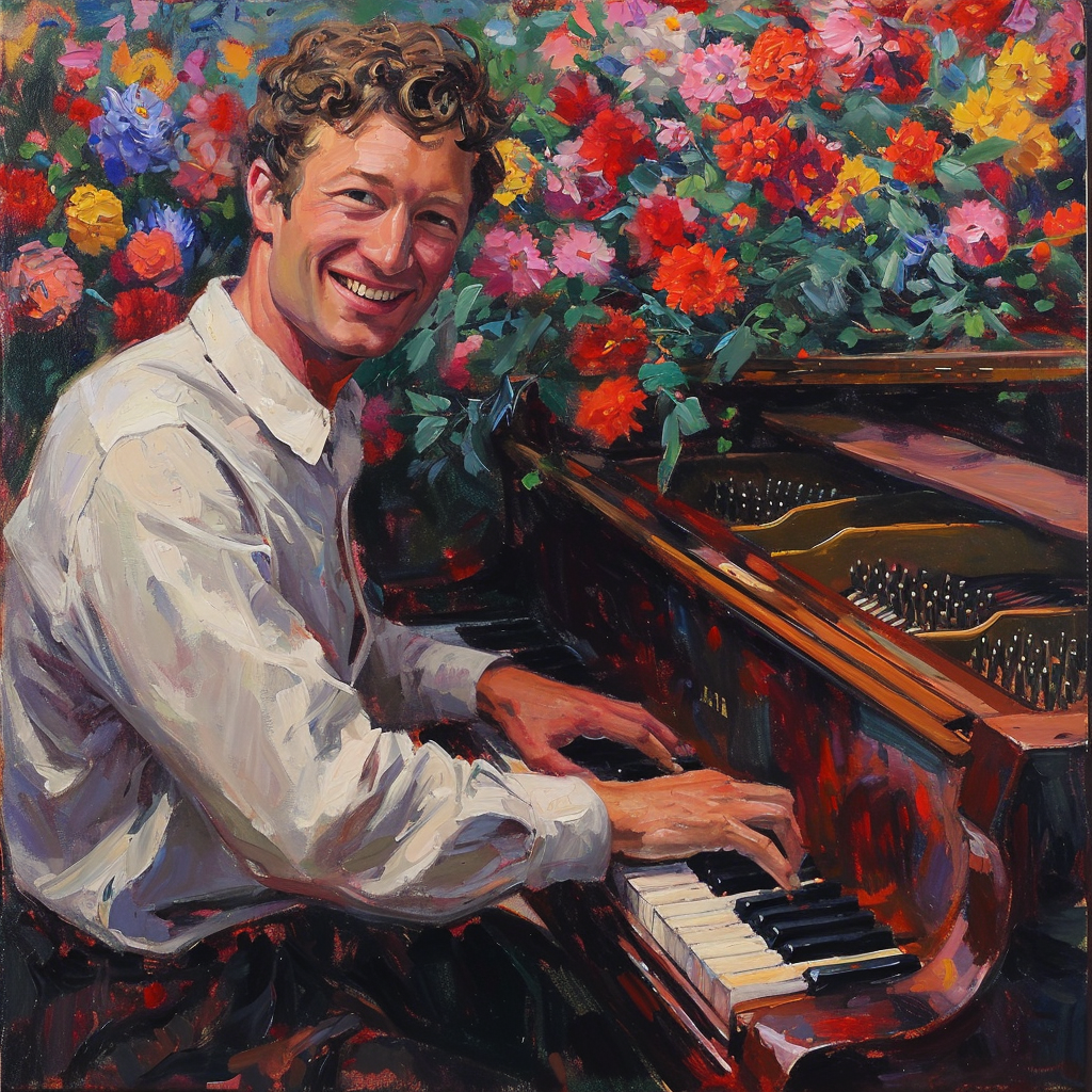 Живой мужчина играет за роялем. 