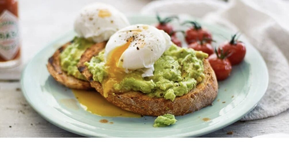 Завтрак Nº1
Яйца пашот + тосты с авокадо
Потребуется: пищевая пленка, горчичное масло, куриное яйцо, 2 тоста, авокадо, оливковое масло, лимон, специи, зелень.
Рецепт яиц пашот:
1) Нужно расстелить на рабочую поверхность пищевую пленку и смазать ее горчичным маслом.
2) Разбить на промасленную пленку яйцо.
Сделать это аккуратно, чтобы не повредить желток.                                                                            3) За четыре «хвоста» собрать пленку квадратом, формируя мешок, выпустить лишний воздух, пленку туго завязать.
4) Опустить яйцо в мешочке в кипящую воду, варить 5 минут. Готовность проверить на упругость белка.