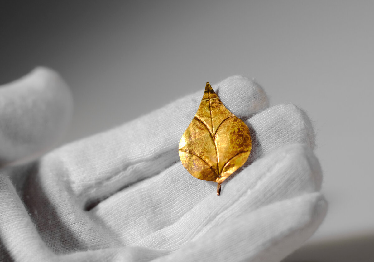 Листик погребального венка (плющ), I–II вв. н.э., Хранится в музее-заповеднике «Фанагория» ФМ-КП 125/89 АН 644 ГК 38766130