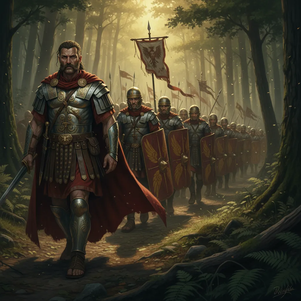 Римская центурия идет по лесу.