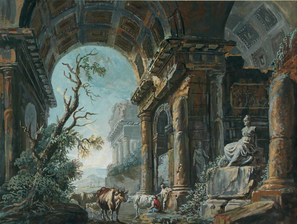 Джованни Никколо Сервандони. Руины с коровами и скульптурой.