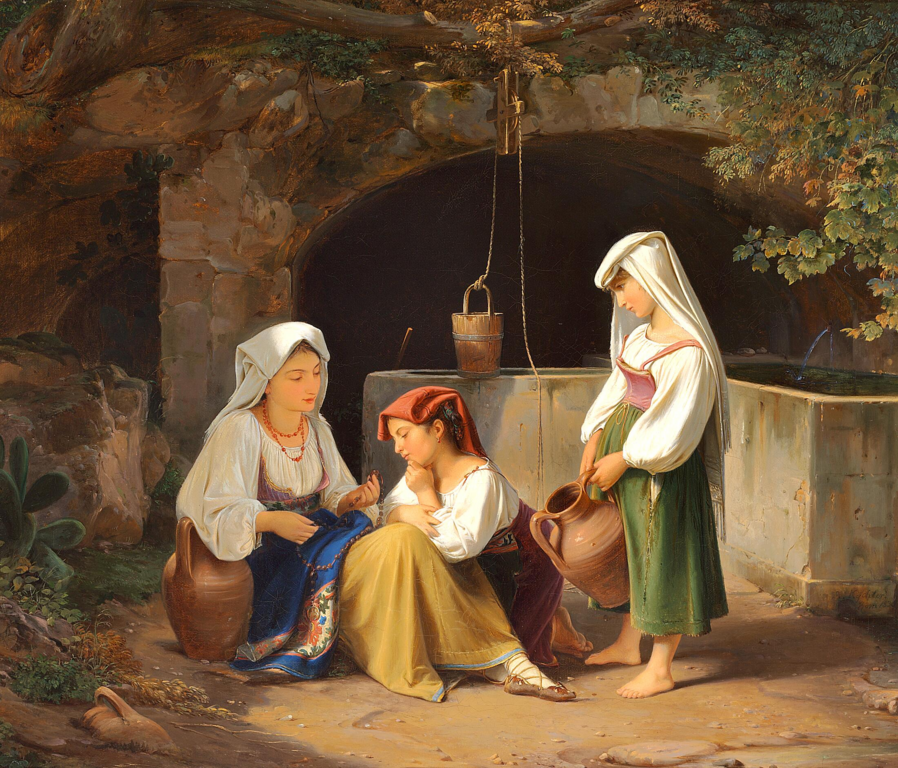 Альберт Кюхлер. Старшая девочка учит двух младших девочек молиться в Розенкрандсене.