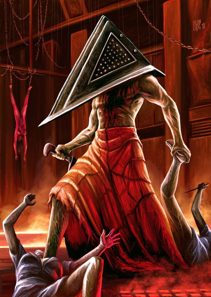 ПИРАМИДОГОЛОВЫЙ (PYRAMID HEAD, КРАСНАЯ ТРЕУГОЛЬНАЯ ГОЛОВА,НАХОДЯЩИЙСЯ В ТЕНИ) 