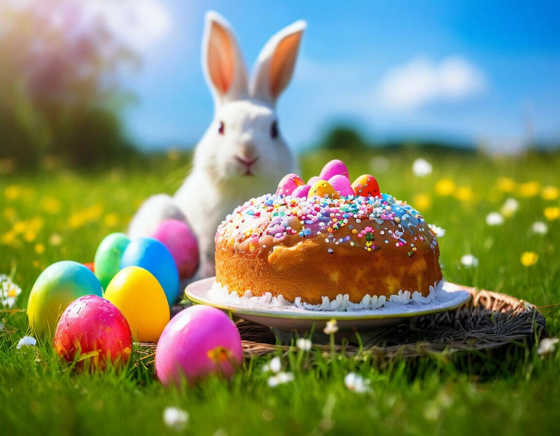 Кролик принес тебе кулич - он сам его пёк, своими лапками, всю ночь не спал. Источник: ЯндексШедеврум