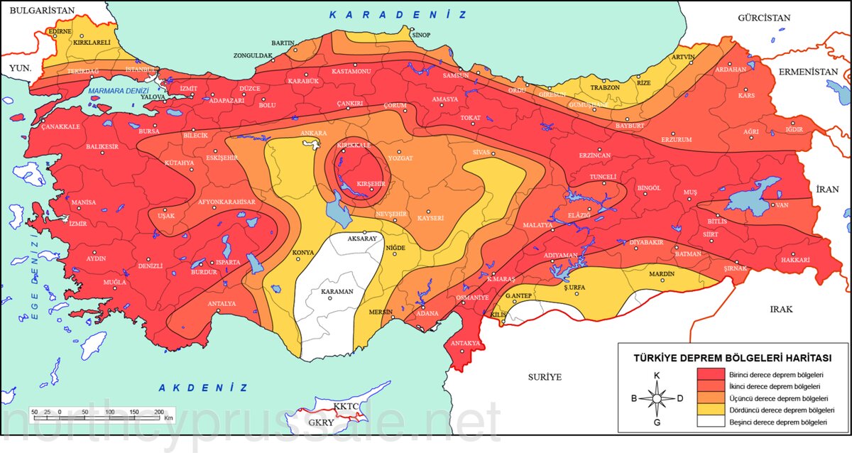 Карта сейсмической активности Турции