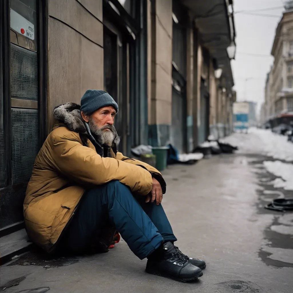 Фото сгенерировано нейросетью на основе описания внешности бездомного.