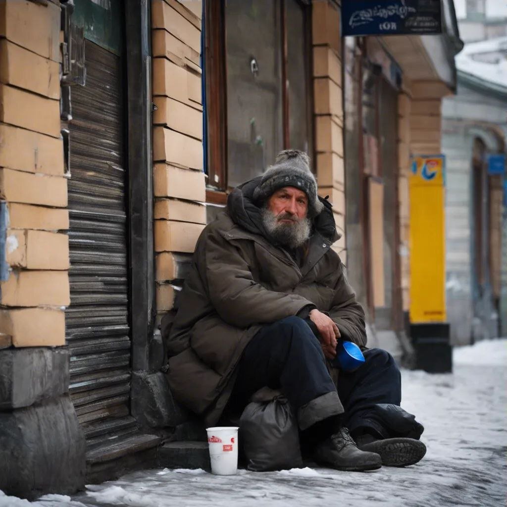 Фото сгенерировано нейросетью на основе описания внешности бездомного. 