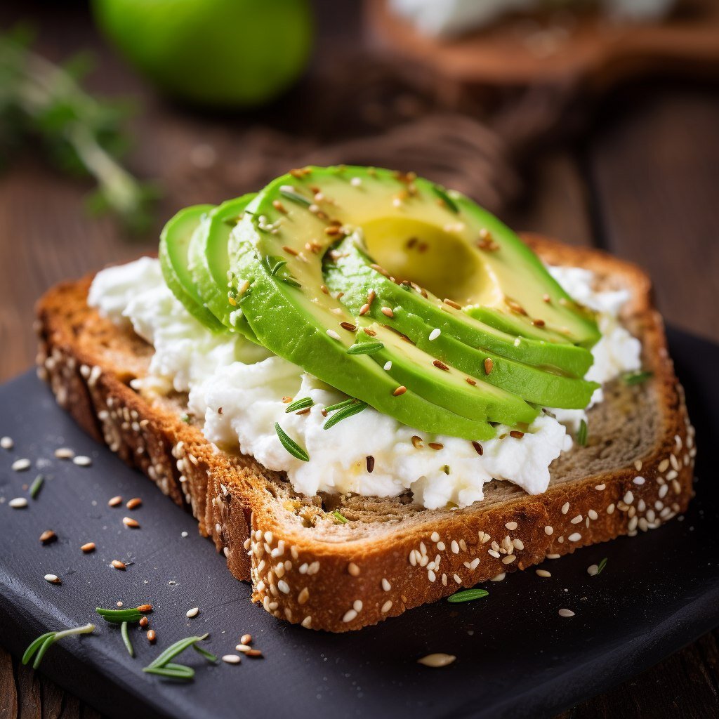 Тост с авокадо и творожным сыром.