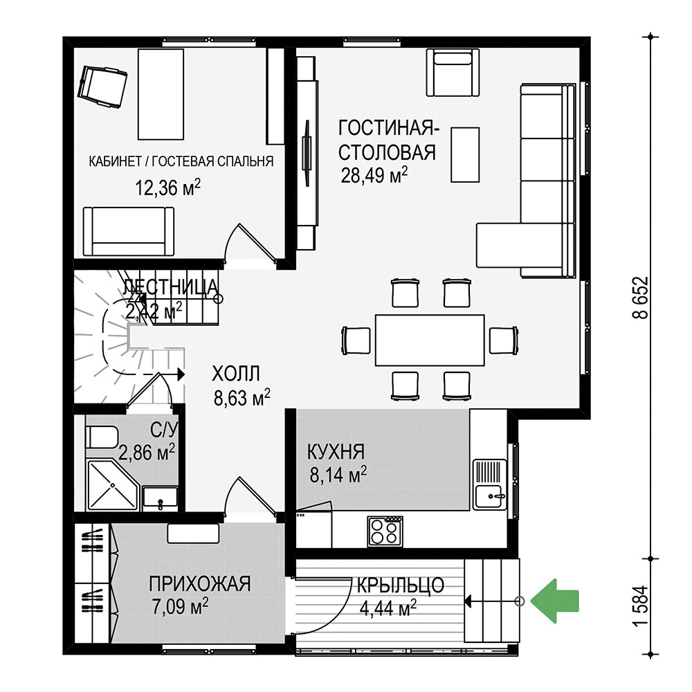 План первого этажа двухэтажного дома «Каринтия 128» 