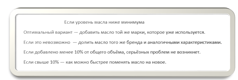 Картинка 3. Показатели уровня масла ниже минимума