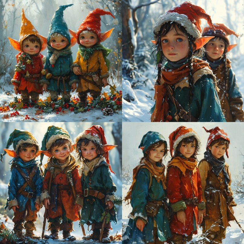 different Christmas characters happy magic elves --s 1000 --v 6.0