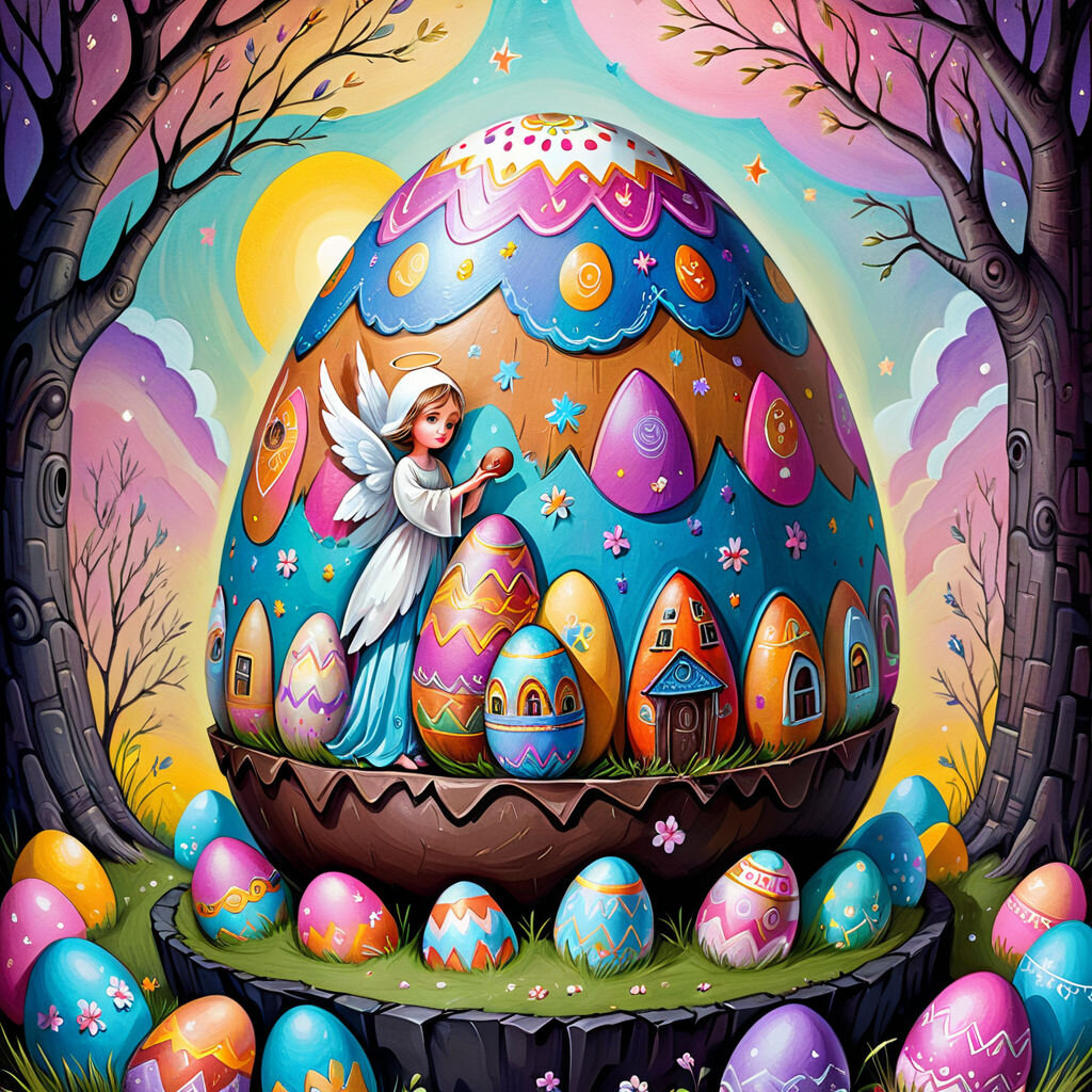 Открытки на Пасху. Пасхальные яйца и ангелы, пасхальные кролики, звезды. Детские пасхальные открытки