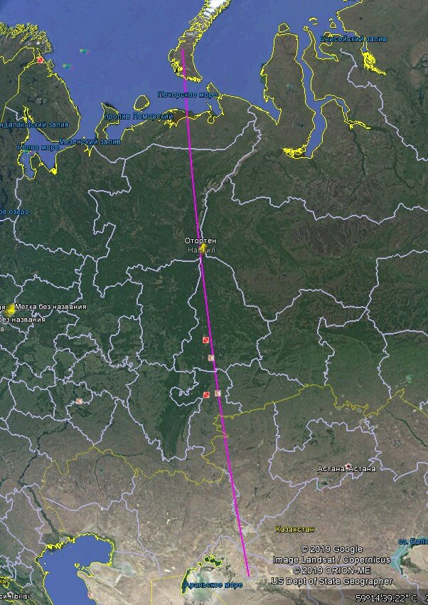 Трасса "Балхаш - Новоземельский полигон" проходит прямо над Отортеном