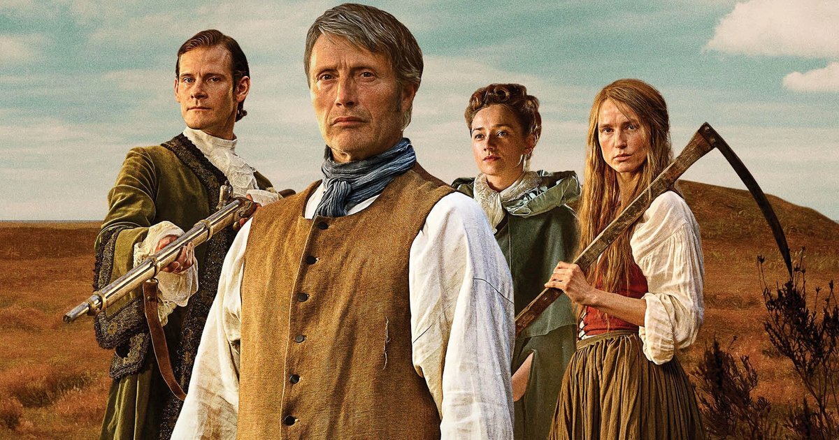 «Меч короля» (2023, Дания). Постер фильма. Мечей не будет – только мотыги и ружья. И рыцарское благородство. Название фильма в российском прокате отсылает к тому,  как сам герой называет и ощущает себя, вписавшись в королевский проект по освоению неплодородных земель и встав на защиту интересов короны против произвола помещиков. Личный же его интерес связан с обстоятельствами рождения – оригинальное название «Bastarden».