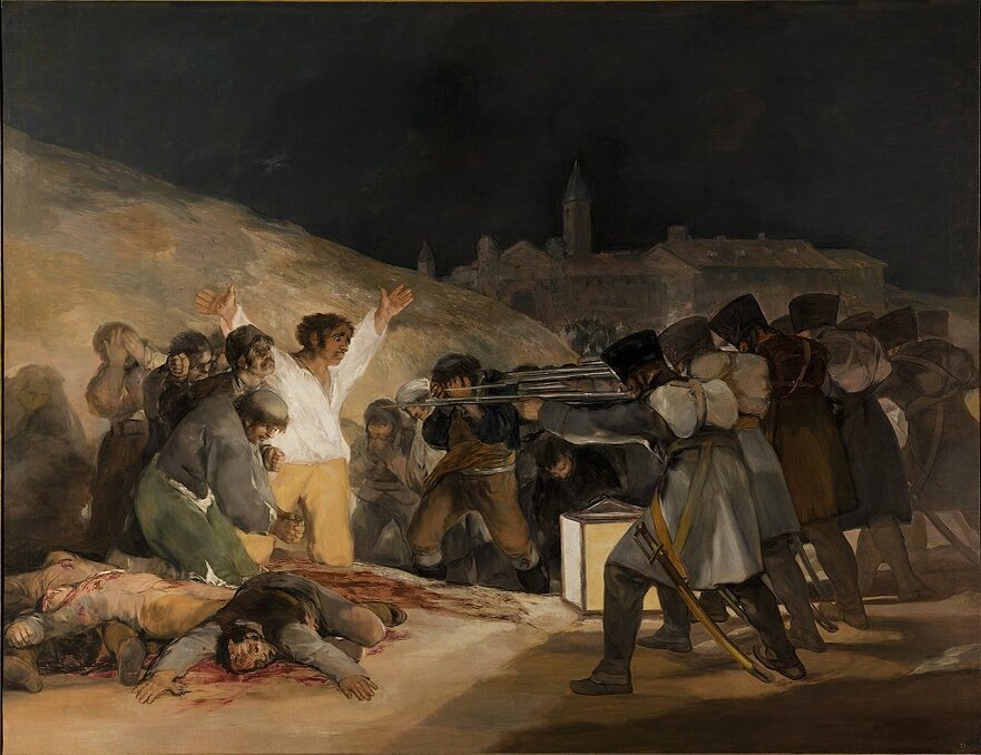Вы знаете эту картину Гойя - она называется 3 мая 1808 года. На ней изображен расстрел повстанцев французами. Народ выступил против захвата Мадрида французскими войсками.